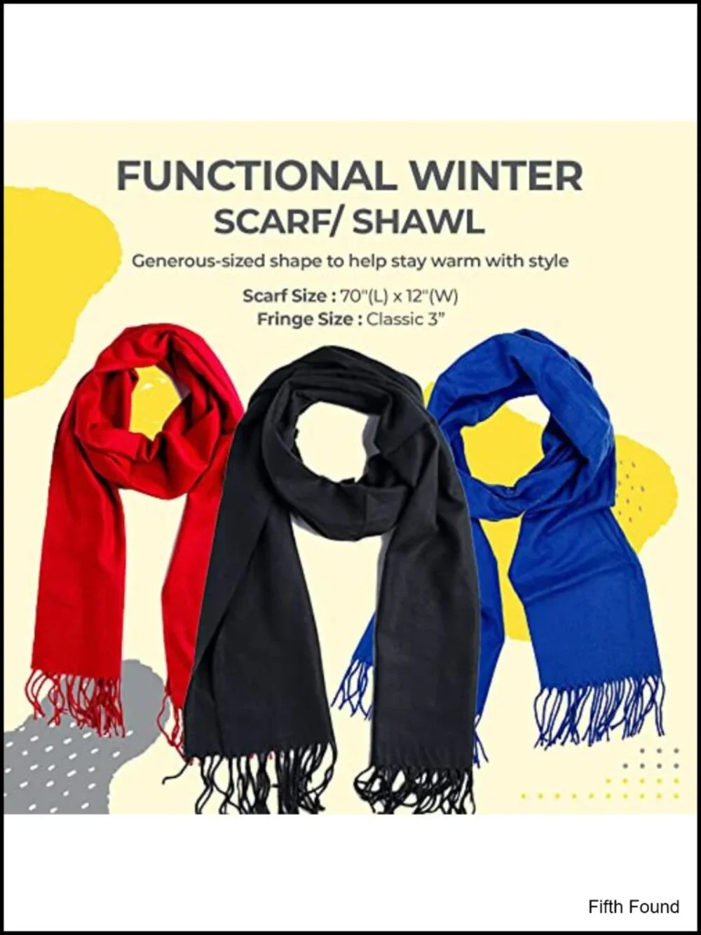 Cashmere Feel Winter Scarf Shawl Wrap Tassel Fringe 72x12 Super Soft Acrylic